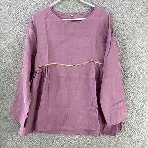 Mordenmiss Linen Tunic Blouse Womens‎ L Purple Boho Lagenlook Top Natural Fiber